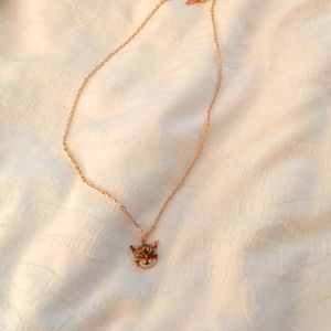 Bronze Gold Necklace with Orange Cat Pendant